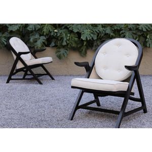 CHAISSON DE JARDIN NOIR EN BOIS DE TECK TEINT - Product Image 1