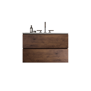 Mobile bagno sospeso in noce da 76 cm con ampio spazio contenitivo, lavabo in ceramica e tre fori per rubinetteria - Product Image 4