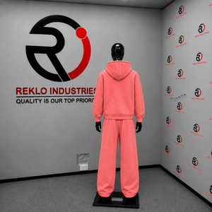 Conjunto Deportivo para Hombre, Color Rosa Coral, Sudadera con Cierre Completo y Pantalones Anchos, Logotipo Personalizado, Ropa Deportiva Casual, Venta al Por Mayor OEM - Product Image 4
