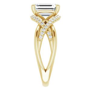 Anillo de compromiso clásico de diamantes cultivados en laboratorio con corte esmeralda y diseño multibanda de 18k/22k para novias en bodas. - Product Image 5