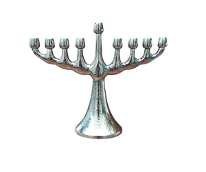 Handcrafted <b>Silver</b> Rustic Metal Menorah Candle Holder Hanukkah Decorative Tabletop Unique Vintage Home Display - Product Image 1