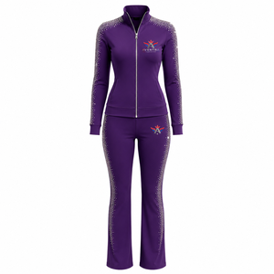 Survêtement de luxe pour femme avec strass, détails en cristal étincelant, matière douce, coupe confortable, veste zippée, pantalon assorti, OEM - Product Image 1
