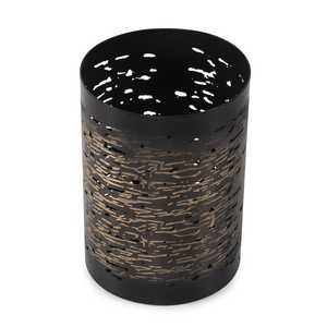 Porte-bougie cylindrique festif en fer, diamètre 4 pouces, hauteur 5,5 pouces, motif doré en relief, résistant à la chaleur, décoration d'intérieur - Product Image 2