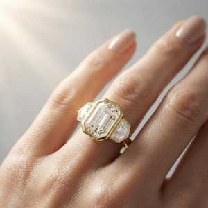 Anillo de Tres Piedras con Diamante de Corte Esmeralda de 3.00CT E VS1, Cultivado en Laboratorio, Certificado IGI, con Circonitas Laterales, Oro Sólido de 14K, Joyería Fina para Regalo de Boda para Ella - Product Image 2