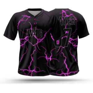Unisex Baseball Jersey Black Purple Lightning Print Sublimated Quick Dry Short Sleeve Adult Regular Fit - Product Image 1