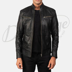Veste de motard en cuir véritable noir de qualité supérieure pour homme, coupe ajustée, col montant, multi-zippée, style décontracté, streetwear - Product Image 6