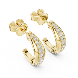 Custom Jewelry 18K <b>Solid</b> Gold Lab Grown Diamond Half <b>Hoop</b> <b>Earrings</b> Round Cut Diamond Screw Back <b>Earrings</b> Fine Jewelry for Womens - Product Image 4