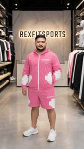 REXFIT SPORTS 2026 Ensemble survêtement rose personnalisé en nylon avec capuche et short pour homme – Fabricant de vêtements de sport streetwear en marque blanche - Product Image 6