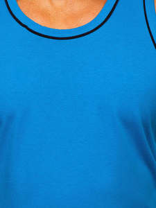 Men's Solid Blue O-Neck Tank <b>Top</b> Casual Knitted Sleeveless Workout Gym Fitness Wear - Product Image 6