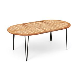 Tavolo da Pranzo Ovale in Legno di Acacia da 79 Pollici con Foro per Ombrellone per 8 Persone - Product Image 3