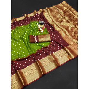 Sari de Seda Kanjivaram con Borde Zari Tejido a Mano, Traje Nupcial Tradicional Indio para Bodas y Fiestas - Product Image 1