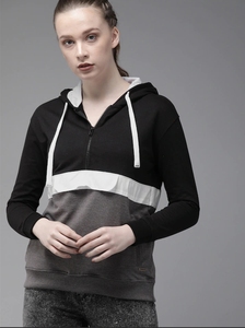 Sweat-shirt décontracté pour femme à blocs de couleur, à manches longues, avec fermeture éclair sur le devant, style automne, en mélange de coton tricoté, design respirant - Product Image 5