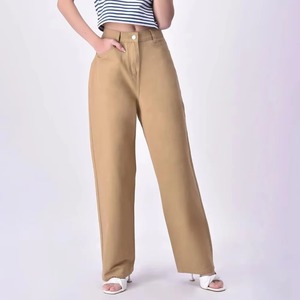 Pantalones Vaqueros de Mezclilla de Algodón de Pierna Recta y Cintura Alta, Color Sólido, Estilo Casual, para Otoño, Corte Regular, Beige, para Hombre - Product Image 3