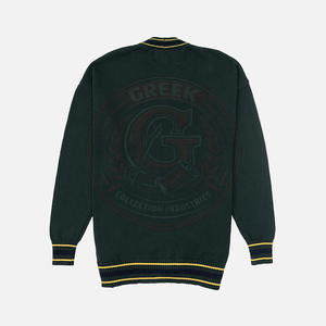 Cardigan en tricot vert foncé pour homme, manches longues, bordure contrastée, couleur unie, fermeture boutonnée, pull pour homme. - Product Image 2