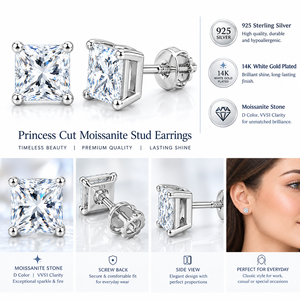 Pendientes de lujo de plata 925 con moissanita de corte princesa, engaste de garra clásico, joyería fina, regalo para bodas y fiestas, personalizado - Product Image 3