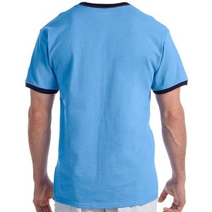 Camiseta de algodón de manga corta para hombre, color azul claro, corte regular, con ribete en contraste, cuello redondo, estilo casual - Product Image 3