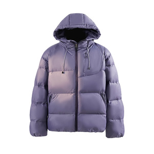 <b>Men's</b> <b>Cream</b> Hooded Puffer <b>Jacket</b> Down Filled Zipper Closure Windproof Casual Winter Solid Color Polyester Regular Fit - Product Image 3