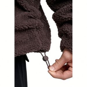 Chaqueta con capucha de forro polar Sherpa extragrande con logo personalizado para hombre, abrigo Teddy de invierno con cremallera completa y bloques de color, venta al por mayor OEM - Product Image 4