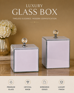 Lilac Glass Jewelry Storage Box <b>with</b> <b>Crystal</b> Knob <b>Mirrored</b> Edges Glossy Finish Decorative Keepsake and Vanity Organizer - Product Image 5