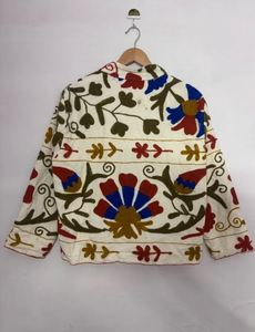 Beige Embroidery <b>Cardigan</b> Long Sleeve Floral Print Hand Embroidered Loose Fit Cotton Casual Wear All Seasons Beautiful Elegant - Product Image 2