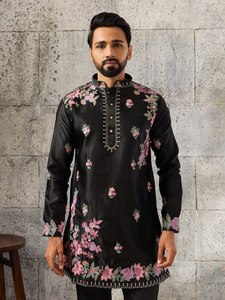 Ocassional wear Premium Pure <b>Silk</b> with Thread-Sequin with Animal-Bird Motif Work <b>Kurta</b>-Payjama Collection Supplier from Surat - Product Image 4