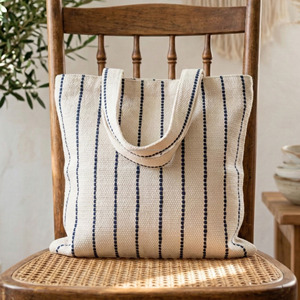 Bolsa de Compras Tejida a Rayas Multicolor Negra, Bolsas de Mano para Oficina al por Mayor, Bolsas de Hombro para Mujer, Bolsa para Ropa - Product Image 3