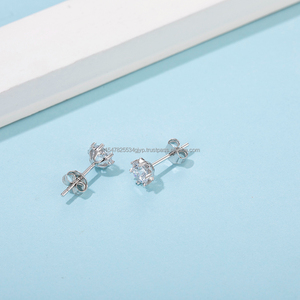 Luxury Gold Plated Round Cut Diamond Stud <b>Earrings</b> Customized VVS Moissanite Cute Style <b>Screw</b> <b>Back</b> <b>for</b> Women-<b>for</b> Parties - Product Image 5