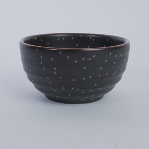 Black White Dotted <b>Small</b> Ceramic Bowl with Brown Rim Japandi Design Handmade & Dishwasher Safe for Restaurant Tableware - Product Image 3