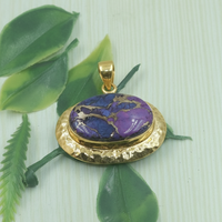 Pendentif en turquoise cuivrée naturelle, fait main, martelé, en argent sterling 925, ovale, bijou fantaisie, cadeau bohème pour femme
