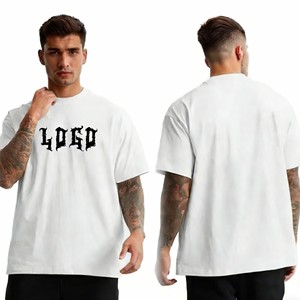 T-shirt blanc surdimensionné pour homme avec logo gothique noir imprimé, manches courtes, col rond, jersey décontracté en coton, personnalisable, marque OEM - Product Image 1