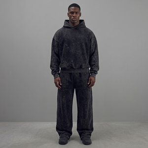 Wholesale High Quality Manufacturer Customized Acid Wash Printed <b>hoodie</b> & Matching Sweatpants 480 <b>GSM</b> Oversized men's tracksuit - Product Image 1