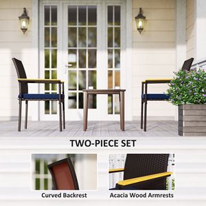 Set di 2 Sedie da Pranzo Impilabili in Vimini Blu Navy per Patio con Cuscini e Braccioli per Terrazza e Giardino - Product Image 4