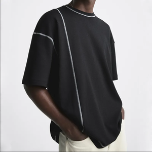 Camiseta de Hombre Personalizada de Algodón Tejido con Cuatro Agujas y Seis Hilos, de Cuello Redondo, Hombros Caídos, de Secado Rápido, con Contraste de Color y Talla Grande - Product Image 3