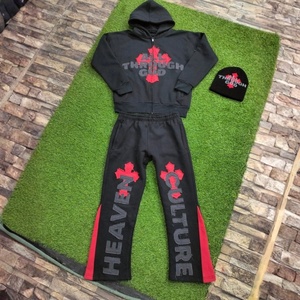 Pantalones Deportivos y Sudaderas Extra Grandes de Algodón Grueso 2026, Ropa Urbana Hip Hop para Parejas, Conjuntos Deportivos con Bordado 'Heaven & Culture' - Product Image 1