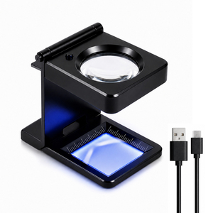 Loupe pliante en métal OEM personnalisée 6X, lentille de 30 mm, lumière LED et UV avec échelle à double système et batterie rechargeable - Product Image 1