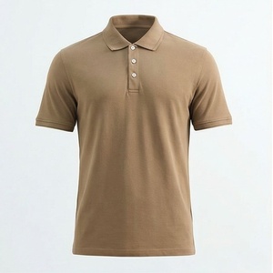<b>Men's</b> <b>Khaki</b> Short Sleeve Polo <b>Shirt</b> Knitted Solid Casual Regular Fit Button Design - Product Image 1
