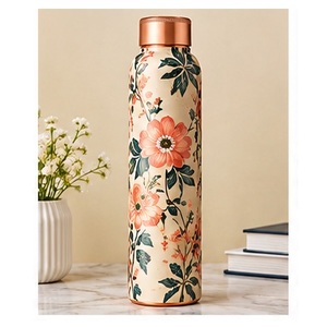 Bouteille d'eau en cuivre à motif floral, portable, pour les voyages, avec couvercle - Product Image 1