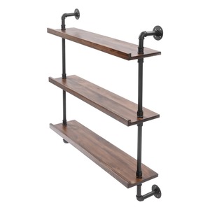 ชั้นวางของติดผนังแบบสามชั้น วัสดุเหล็ก ท่อเหล็ก ชั้นวางลอยแบบคลาสสิก ชั้นวางบาร์ลอย ชั้นวางไวน์ ความจุ 3 ลิตร - Product Image 2