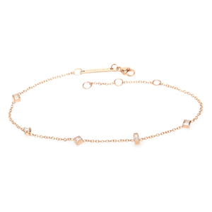 Bracelet chaîne délicat en or massif 14K avec diamant de laboratoire antique de 0,15 ct, taille mixte, serti clos, pierre cubique, cadeau pour elle - Product Image 3