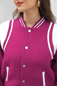 เสื้อแจ็คเก็ตวาร์ซิตี้ผู้หญิง สีชมพูขาว ตัดสี แขนยาว ปกคอพับ กระดุมแถวเดียว สไตล์สตรีทแวร์สำหรับฤดูใบไม้ร่วง - Product Image 2