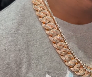 Collar de Cadena Cubana Chapado en Oro con Diamantes Redondos de Corte Brillante, Estilo Hip Hop, Uso Diario, Cadena Cubana de Piedra Natural - Product Image 2