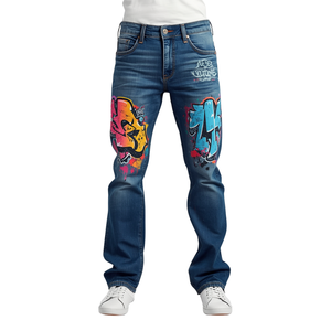 CAUSTIC INTERNATIONAL Jean décontracté pour homme en toile unie, délavé, à braguette boutonnée, taille mi-haute, en tissu de coton épais, service OEM - Product Image 3