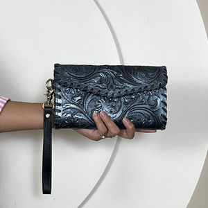 Women's RFID Blocking Gift New Floral Design <b>Wristlet</b> Wallet Tooled Leather Clutch Purses Fashion Women Card Money Phone Wallet - Product Image 4