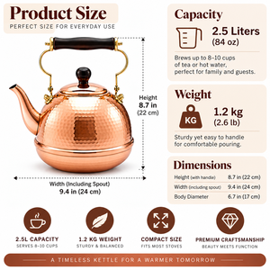 กาต้มน้ำทองแดงแบบหนา ทนทาน ดีไซน์ทรงกลม ด้ามจับไม้สีดำ สำหรับต้มน้ำ โรงงานผู้ผลิตอุปกรณ์ชงชาแบบมืออาชีพ - Product Image 4