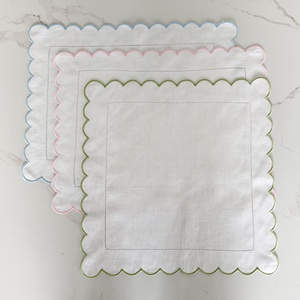 Servilletas de cóctel de lino 100%, cosido a mano, 3 líneas, color naranja, 100% puro, 6 "x 6" - Product Image 4