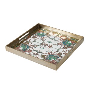 Square Wooden Storage <b>Tray</b> With <b>Mirrored</b> Classic Pattern Finish For Table Use - Product Image 3