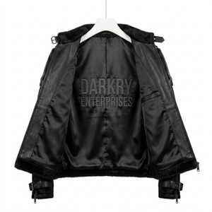Chaqueta de Cuero Genuino con Peluche Personalizada para Hombre y Mujer, Fabricante Mayorista OEM ODM, Prenda Exterior Negra Estilo Steampunk Punk Gótico - Product Image 4