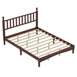 Letto matrimoniale in legno stile retrò con testiera intagliata a forma di zucca, colore noce, dotato di supporto a doghe in legno fatto a mano - Product Image 5