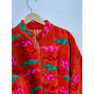 Women's Stand Collar Quilted Velvet Jacket Floral Embroidery Cotton Lining Quick Dry Feature Casual Boho Chic Design Rajasthan - Product Image 4