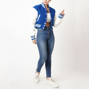 Women's Winter Windproof Crop Top Varsity Jackets with Stand Collar Varsity jackets Featuring Breathable Long Sleeves Jackets - Product Image 4